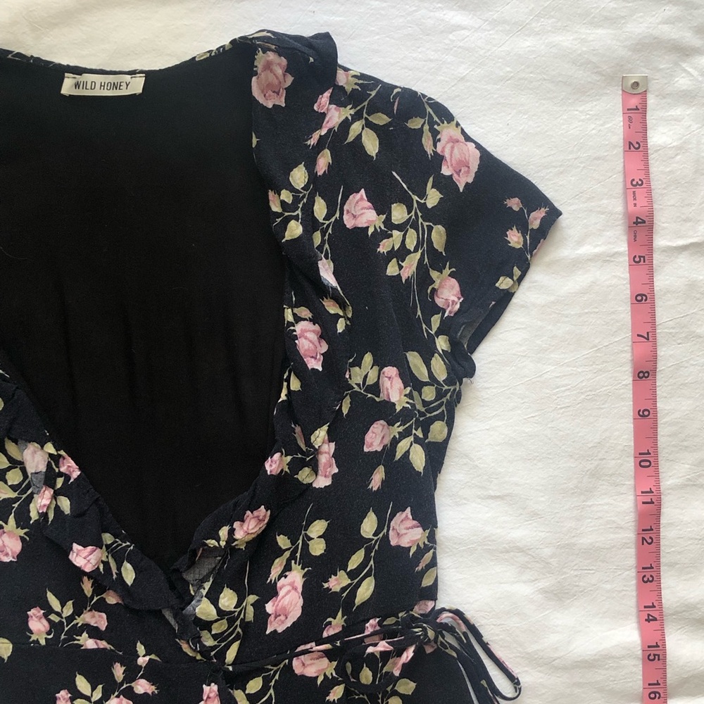 Wild Honey Blue Floral Midi Wrap Dress Size Small. Up to Size 2